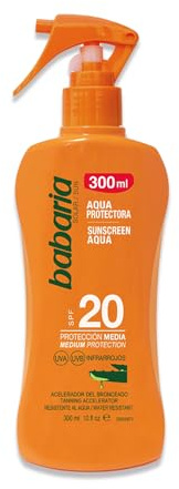 Babaria - Spray Body Milk Protectora Spf20 | Crema Cuerpo Hidratante Para Hombre Y Mujer | Protector Solar Spf20 | Leche Corporal Hidratante Con Aloe Vera | Crema Solar