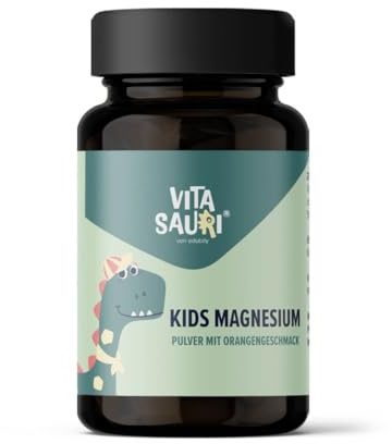 Vitasauri Kids Magnesium - Magnesiumcitrat-Pulver für Kinder - Leckerer Orangen-Geschmack - Vegan - Ohne Zucker (65 g)