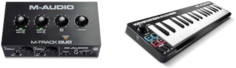 M-Audio M-Track Duo – USB Audio Interface for Recording, Streaming and Podcasting & Keystation Mini 32 MK3 - USB MIDI Keyboard Controller with 32 Velocity Sensitive Mini Keys