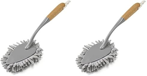 Addis Chenille Duster With Naturally Sterile Bamboo Handle,Grey/Wood,8 x 4 x 33.5 cm (Pack of 2)