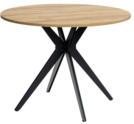 MEUBLE Cosy Runder Esstisch Klein Tisch Küchentisch Esszimmertisch 4 Personen für Küche, Wohnzimmer, Büro, 100x100x75cm, Eiche + Schwarz