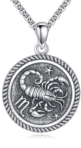 URONE Skorpionkedja 925 sterlingsilver skorpion hänge och kedja stjärntecken halsband stjärntecken smycken födelsedag presenter för kvinnor män, Sterlingsilver, Ingen ädelsten