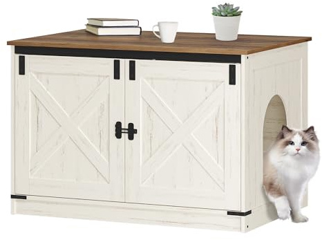 Hzuaneri Maison de Toilette Chat, Meuble Litiere Chat, Meuble à Litière avec Cloison Amovible, Maison pour Chats, Entrée Réversible à Gauche ou à Droite, 80 x 50 x 54 cm, Marron et Blanc CB86614X