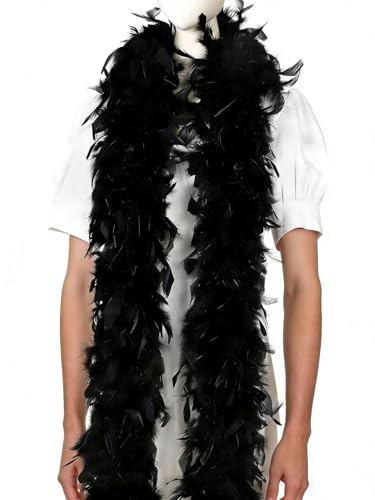 JUKOTA 1 pcs 120cm noir en plumes Blanc, noir de déguisement，noir en plumes,boas de plumes de déguisement,feather boa, accessoire de costume, Charleston, années 1920,carnaval, fête costumée,Mariage