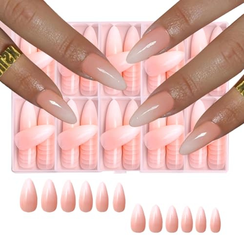 Auriselle 120 pezzi 12 misure Set di unghie finte Gradual Bianco Rosa Mandorla artificiali da incollare Aspetto naturale Lunga durata Matrimoni Feste Vita quotidiana Unghie artificiali