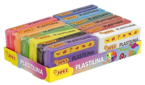 Jovi - Plastilina, 12 pastillas de 50 g en 8 colores básicos + 4 neón