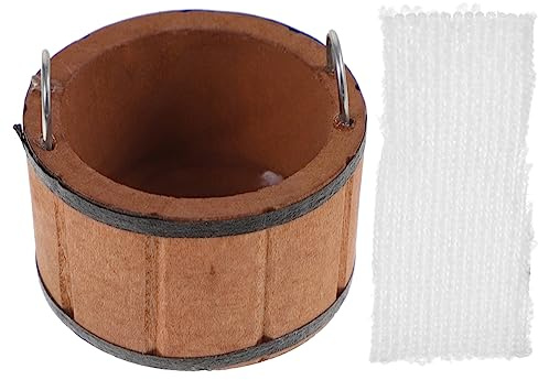Toddmomy Mini Wooden Bathtub with Towel for Dollhouse Bathroom Decor Smooth Surface Miniature Wash Bucket Practical and Compact Doll House Accessory for Photo Props and Home Model