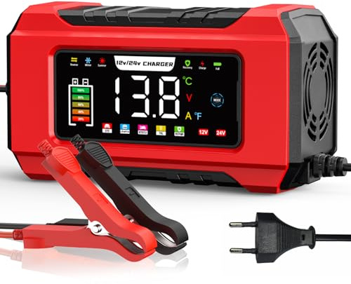 12V 15A/24V 8A Caricabatteria per Auto, Sicurezza Carica Batteria Moto 5 Modalità