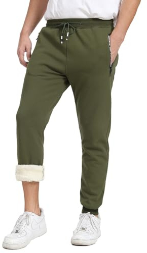 JustSun Pantaloni Tuta Uomo Invernali Pantaloni da Jogging Felpata Fleece Foderato in Pile Pantalone Sportivi Corsa Felpati Termici Cotone Jogger con Coulisse e Tasche Verde 3XL