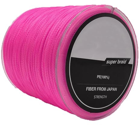 WOHPNLE PE-Angelschnur, 300 m, 4 Stränge, geflochtene Angelschnur mit sanfter Zugkraft, Angeldraht für Karpfen-, Stausee- und Köderfischen, Pink (1.5)