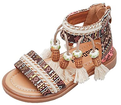 Sandalias de verano para niña, sandalias de verano bohemias, sandalias romanas bohemias, sandalias para exteriores, sandalias descalzas, sandalias planas, transpirables, sandalias cómodas para niños