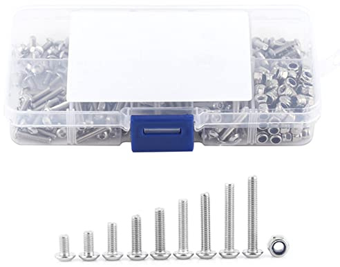 Ghzste Juego de tornillos de cabeza semicircular de acero inoxidable con tuercas de seguridad, acero inoxidable 304, gama de montaje M3, ideal para la industria de la construcción y maquinaria