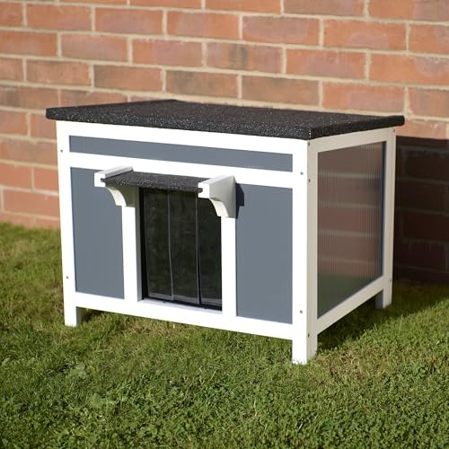 FeelGoodUK Large Plastic Hide House Cat Shelter Rabbit Guinea Pig Tortoise Shelter Shade Ducks Hide Hut 60 w x 50 d x 47 h Wooden Pet House Wooden