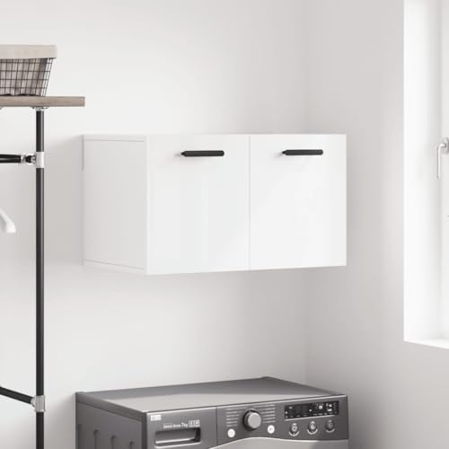 Kangardius Armoire murale en bois blanc brillant 60 x 36,5 x 35 cm Armoire de rangement avec espace de rangement Armoire multifonction pour couloir, bureau, salon