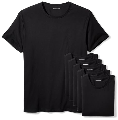 Amazon Essentials Herren Rundhals-Unterhemden aus Baumwolle, vielseitige Soft Basics, 6er-Pack, Schwarz, XL