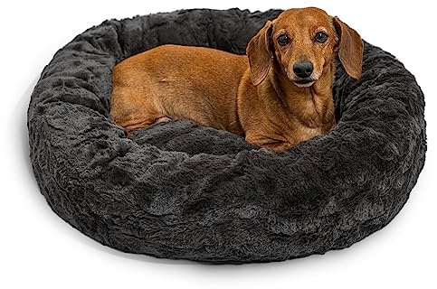 Best Friends by Sheri The Original Calming Donut Lux - Beruhigendes Haustierbett - Kunstfell - Nerzgrau - S 58 x 58 cm