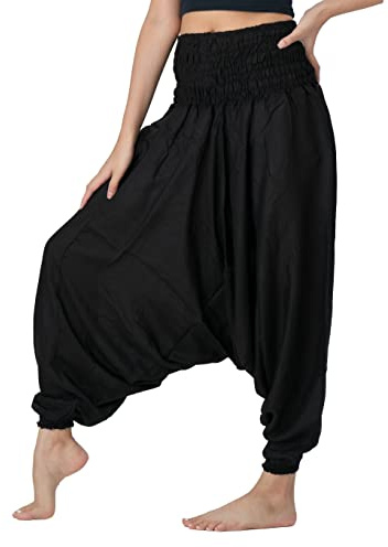 B BANGKOK PANTS Women's Boho Harem Pants (Black Classic, One Size)