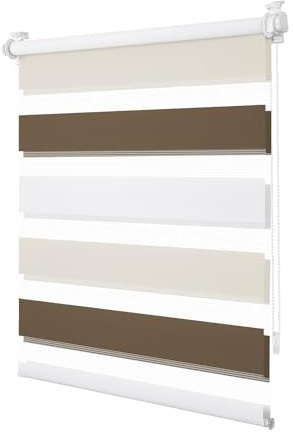 Doppelrollo Klemmfix ohne Bohren Weiß-Beige-Braun B55 x H120 cm (Stoffbreite 50cm) Rollos für Fenster ohne Bohren Lichtdurchlässig & Verdunkelnd Klemmrollo Fenster Rollos für innen