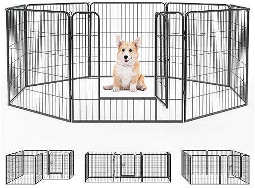 Qianruida Parco per Cani in Metallo 80 x 80 cm Recinto per Cani Recinzione, 8 pannelli