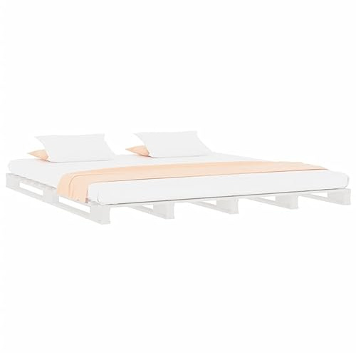 vidaXL Cama de Palets Somier Dormitorio Base Habitación Muebles Mobiliario Hogar Cuarto Descanso Madera Maciza de Pino Blanco 200x200 cm