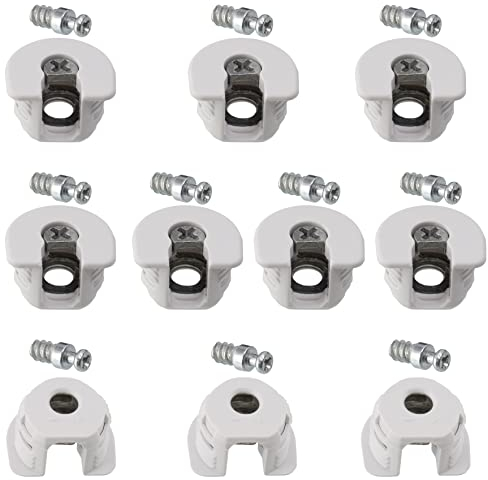AERZETIX - C65767 - Juego de 10 herrajes de montaje excéntricos para empotrar + 10 espárragos Ø6x16mm - para panel de 16mm - en acero - color blanco - carpintería mueble madera MDF melamina armario
