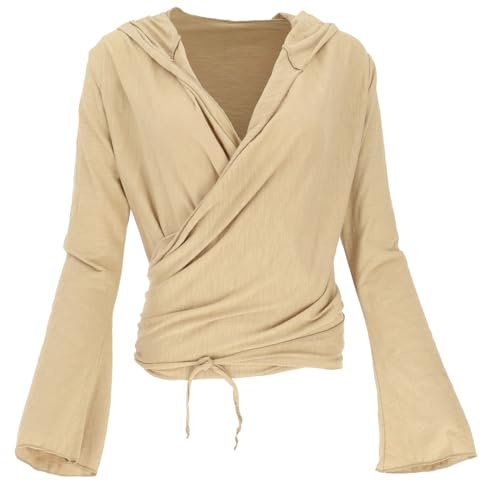 Guru-Boutique, Chemise Enveloppante, Chemise de Yoga, Chemise à Manches Longues Avec Manches Trompette