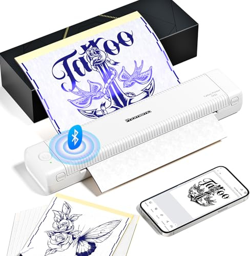 Phomemo TP81 Thermocopieur Tatouage, Imprimante Thermique Tatouage-Thermocopieur Tatouage Facile à Utiliser pour 10 Feuilles Papier Transfert de Pochoir Compatible avec iOS, Android et Mac, Blanc