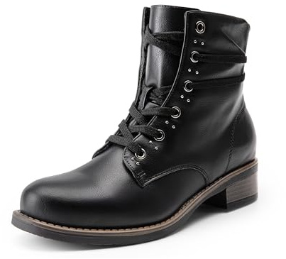 DREAM PAIRS Women's Snow Shoes Fur Lined Ankle Bootie Lace up Low Chunky Block Heels Side Zipper Winter Boots SDAB2429W-E,Size 5,Black,SDAB2429W-E