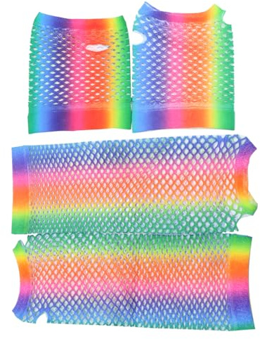 Sarini Rainbow Fingerless Fishnet Gloves,Fingerless Gloves,Fancy Dress Pride Accessories Wrist Length Stretchy Mesh Neon Gloves 80s 90s Party Cosplay Costume Accessories