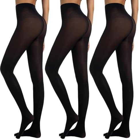 ADUDVLO 3 Pairs 40 Denier Black Tights for Women, Semi Opaque Control Top Velvet Tights, Soft & Stretchy Fit for Everyday Wear (UK, Alpha, S, M, Regular, Regular, 3, Black)