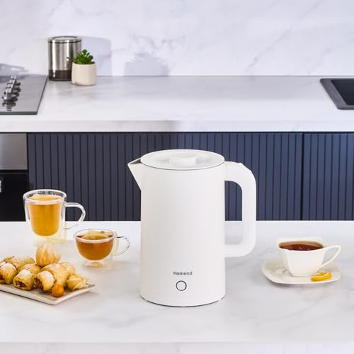 Homend Heatrow Cooltouch Kettle 1.7L Double Wall, Quiet Operation, Cool Touch Body, Stainless Steel, 2200W Fast Boil, Triple Safety, White