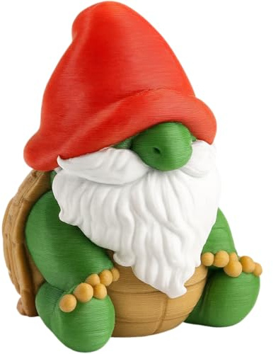 Tortoise Gnome Figurine | Vibrant Red Hat & White Beard | Unique Garden Shelf Decor for Collectors & Fantasy Enthusiasts | Detailed Beads & Turtle Design - 3D Printed in Canada