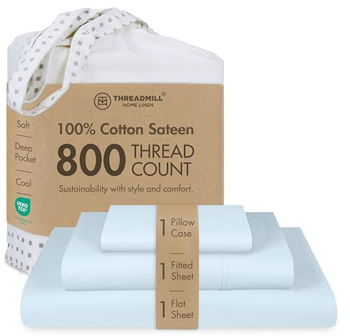 Juego de Ropa de Cama en satén de 800 Hilos, 100% algodón, Juego de Ropa de Cama de 4 Piezas, sábanas Lisas, Tejido en satén, tamaño Grande, Color Blanco, de Threadmill Home Linen.
