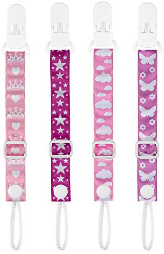 PREMYO 4 Pezzi Catenella Portaciuccio Bimba in Stoffa - Catena Ciuccio Neonato con Clip - Universale senza Nome Rosa