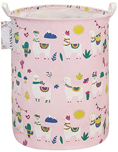 FANKANG Laundry Hamper Storage Bins Nursery Hamper Canvas Foldable Large Storage Baskets for Kids Boys Girls Toys Room, Nursery, Home,Gift Basket, Office, Bedroom, Clothes(Pink Alpaca)