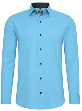 Rusty Neal Camicia da uomo di alta qualità, slim fit, a maniche lunghe, elasticizzata, a contrasto, per il tempo libero, turchese, XL