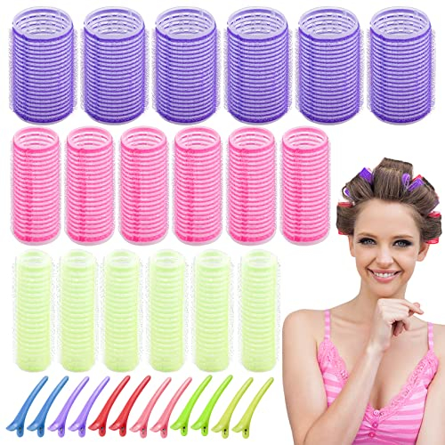 BLUESEABUY 30 Bigodini Set Include 18 Rulli per Capelli Bigodini per Capelli Autoadesivi Hair Rollers Self Grip in 3 Dimensioni (16mm 25mm 35mm) e 12 Clip Becco d'Anatra per Salone Parrucchiere
