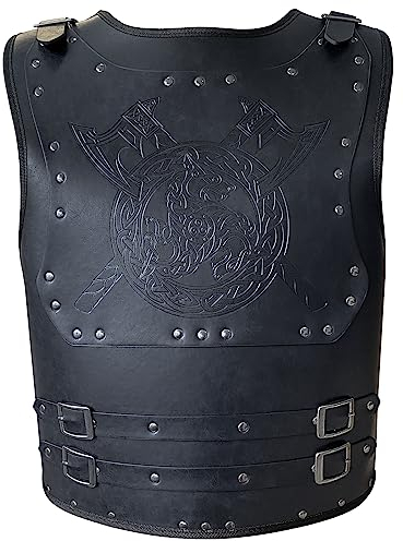 HiiFeuer Viking Warrior PU Leder Brustpanzer, Retro Ritter Leder Körperpanzer, Mittelalterliche Rüstung für LARP/Cosplay (Axe Schwarz)