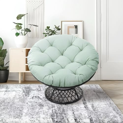 Hubhalsun 360° Swivel Papasan Chair - 350lbs Capacity Indoor/Outdoor Wicker Lounge Chair with Thick Cushion, Modern Accent Chair for Living Room, Bedroom, Patio
