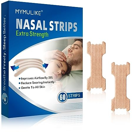 MYMULIKE 60 Stück Nasenpflaster Schnarchen, Hautfarbene Nasenpflaster Schnarchen, Anti-Schnarch-Pflaster, Schnarchstopper Pflaster für verbesserte Atmung beim Schlaf und Sport