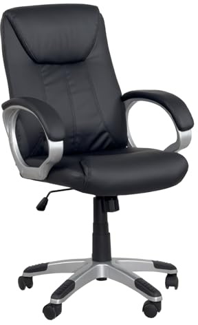 KAYELLES Fauteuil de Bureau de Direction, siège Simili Cuir basculant, Hauteur réglable, pivotant 360°, accoudoirs rembourrés, roulettes Bora (Noir)