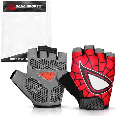 SAGA SPORTS Halbfinger-Fahrradhandschuhe für Kinder | rutschfeste, gepolsterte, rutschfeste, Fingerlose Kinder-Fahrradhandschuhe für Jungen und Mädchen