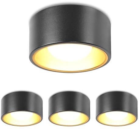 YindaLux 4x LED Aufbauspot Schwarz Aufbaustrahler inkl. GX53 LED 7W 800LM 4000K Neutralweiß Aufputz 230V Rund Ø130x60mm Aluminium als Aufbauleuchte, Deckenspots, Deckenstrahler für Wohnzimmer