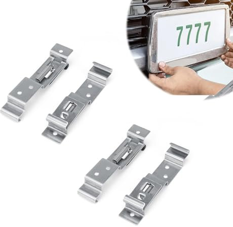WJUAN Kennzeichen Clips, 4 Stück, Silber, Edelstahl, Kennzeichenhalterung Rahmenlos, mit Federunterstützung Teleskopisch, Kennzeichenhalter, Passend für Verschiedene Nummernschilder