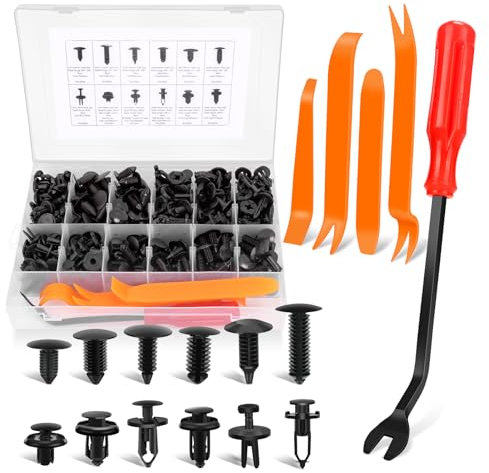 Einesin 240PCS Car Push Retainer Clips & Auto Fasteners Assortment, Plastic Push Pin Rivets Expansion Screws Replacement Most Popular Sizes Auto Push Pin Rivets Set -Door Trim Panel Fender Clips (240)