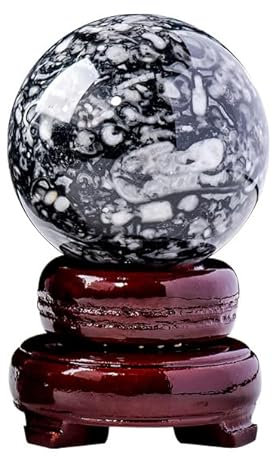 NIBHZ Adorno de Esfera de Bola de Cristal Negro con Soporte Cristales raros y Piedras Preciosas para coleccionar, Cristal curativo en Blanco y Negro,Negro,50~55mm