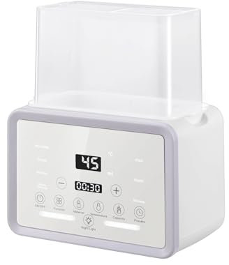 Calienta Biberones Doble 8-en-1, Esterilizador Biberones, Función de Descongelación, Pantalla LCD, luz nocturna, apto para calentar alimentos para bebés.