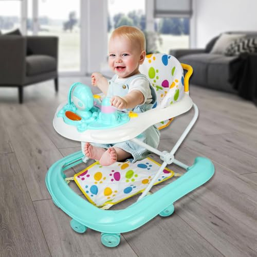 Youpala Lauflernhilfe für Babys, faltbar, 5-in-1, leicht zu falten, multifunktional, stoßfest, Licht und Musik, 6 Monate, bis 12 kg, 62 x 68 x 36 – 81 cm, Grün