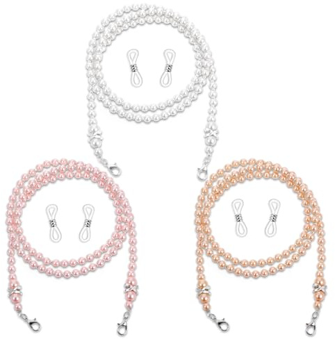 Tweruna 3 PCS Pearl Glasses Chain for Women, Beaded Chain Glasses Necklace, Stylish Eyeglasses Chains for Sunglasses, Myopia Eyeglasses