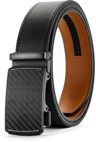 Huglux Cinturones Hombre Cuero - Cinturón Automático sin Agujeros de Piel Genuina, Hebilla Ratchet Ajustable, Elegante Cinto para Traje Vestir y Uso Diario - Regalo Día Del Padre para Hombre